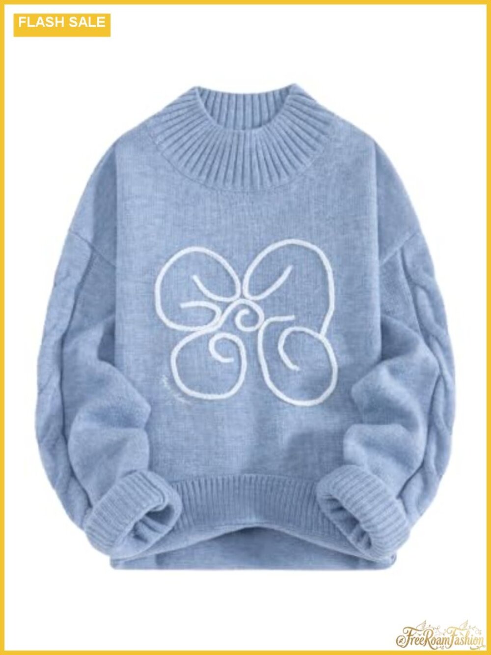 Oversized Floral Graphic Mock Neck Sweater - Women's Pullover